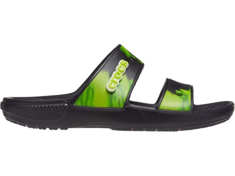 Crocs™ Classic Tie Dye Graphic Sandal Black/Lime Punch