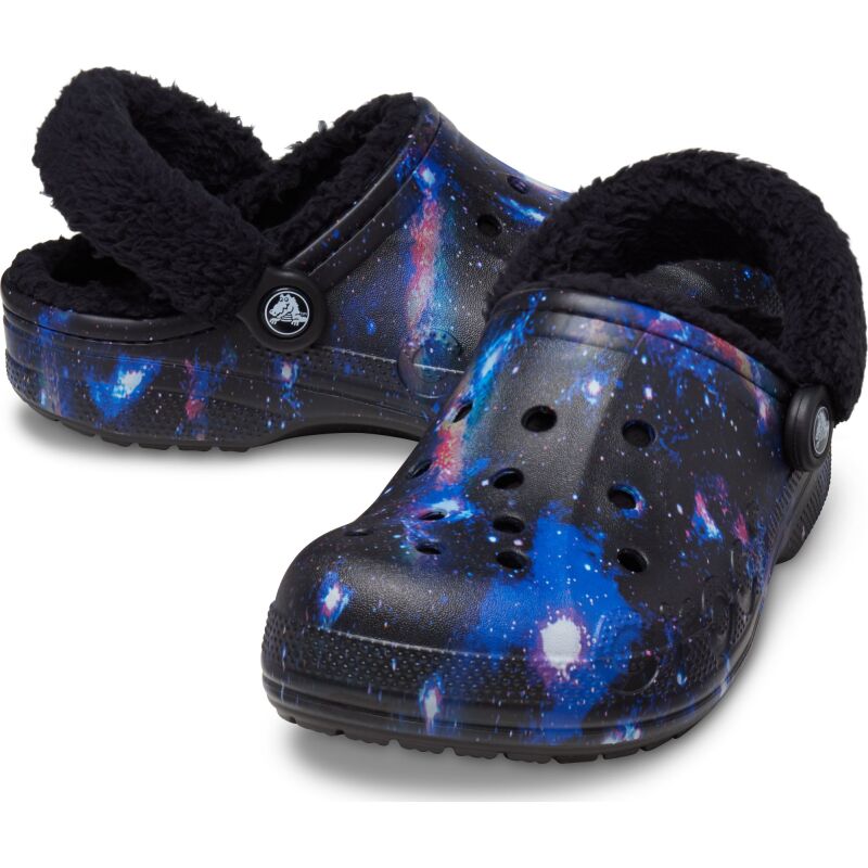 Crocs™ Baya Lined Fuzz Strap Graphic Clog Black/Multi