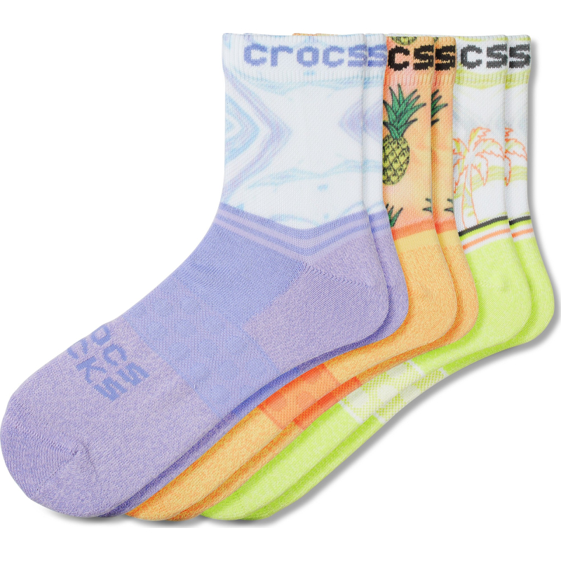 Crocs™ Adult Quarter Retro Resort 3-Pack Socks White/Tropical