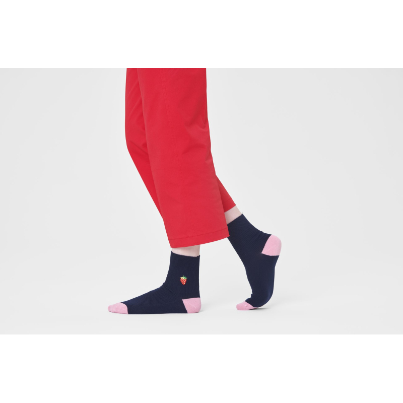Happy Socks Ribbed Embroidery Strawberry 1/2 Crew Multi-6500