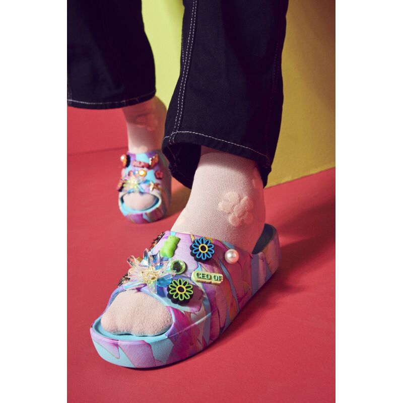 Crocs™ Classic Platform Palm Print Slide Neptune/Multi
