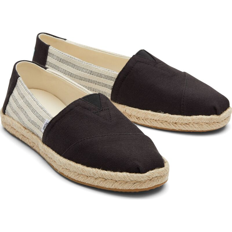 TOMS Recycled Cotton Stripes? Women Alpargata Rope Black